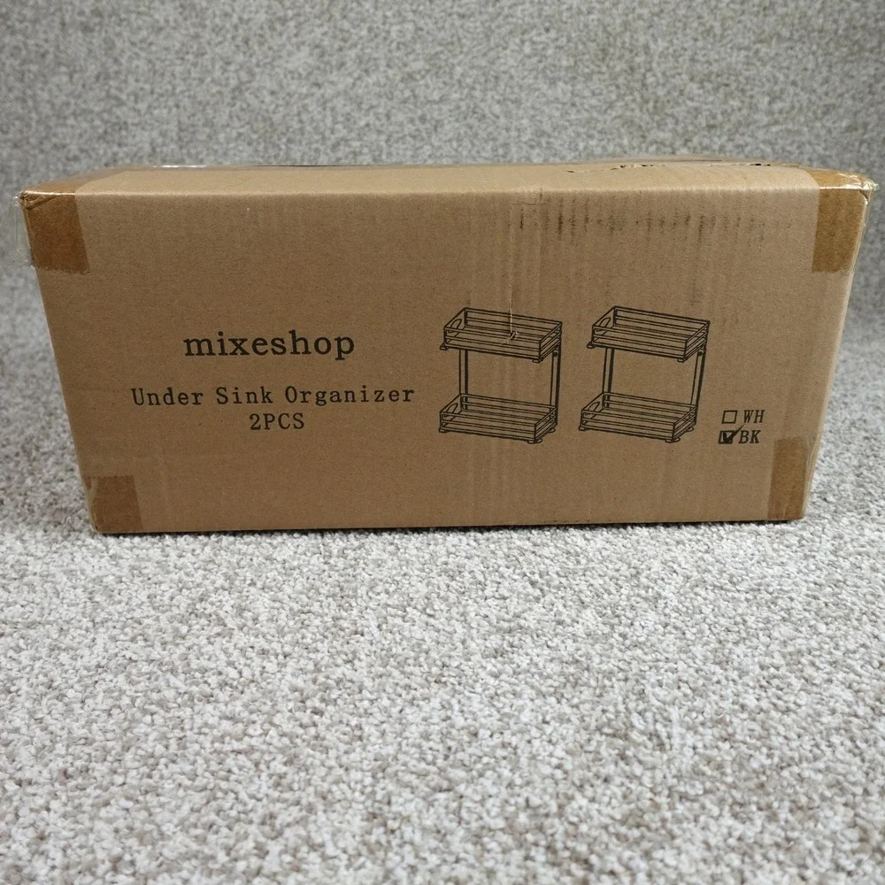Mixeshop 2PCS Under Sink Organizer Black 2 Tier Sliding Drawer Storage Rack
